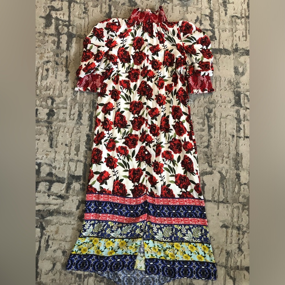 Alice Olivia Silva Floral Maxi Dress Women’s 4 Mock Neck Puff Sleeve